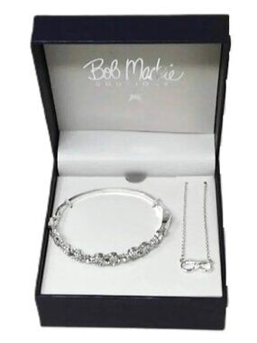 Bob Mackie Infinity Crystal Necklace Bracelet Set Everlasting NIB Silver tone